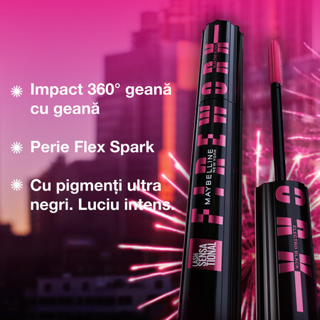 Mascara Lash Sensational Firework, Electro Black, 10 ml, Maybelline 690893
