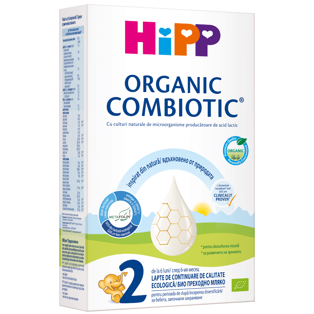 Lapte praf Bio formula de continuare 2 Organic Combiotic, +6 luni, 300 g, Hipp