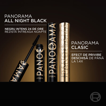 Mascara pentru volum Panorama, All Night Black, 9.9 ml, Loreal Paris 691128