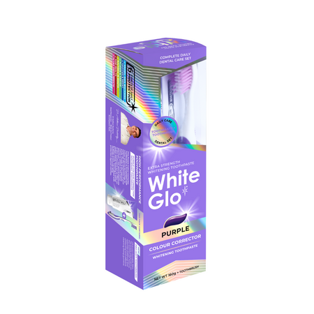 Pasta de dinti Purple Color Corector + Periuta de dinti Pro-Soft, 106 ml, White Glo 691562