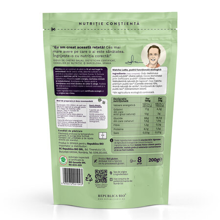 Pulbere Bio Matcha Latte, 200 g, Republica Bio 744989