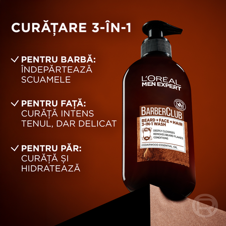 Gel de curatare 3 in 1 pentru barbati Barber Club Men Expert, 200 ml, Loreal Paris 691854