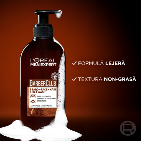 Gel de curatare 3 in 1 pentru barbati Barber Club Men Expert, 200 ml, Loreal Paris 691856