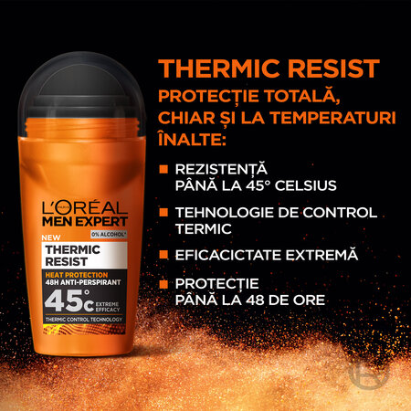 Roll-on antiperspirant pentru barbati Thermic Resist Men Expert, 50 ml, Loreal Paris 691872