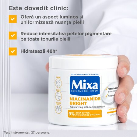 Crema hidratanta si anti-pete pigmentare pentru fata,corp si maini, Niacinamide Bright, 400 ml, Mixa 691980
