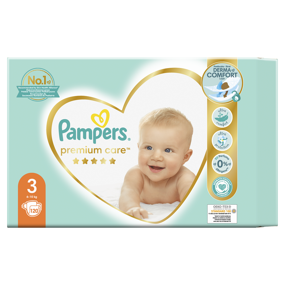 Scutece Premium Care, Nr. 3, 6-10 Kg, 120 buc, Pampers