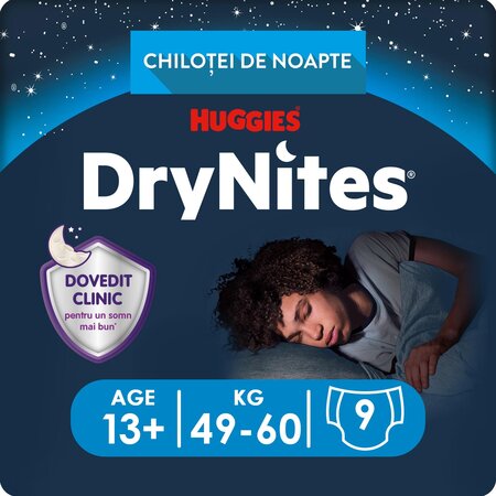 Scutece de noapte Pants DryNites, 49-60 kg, Baieti, 13 ani+, 9 bucati, Huggies 776454