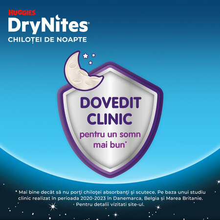 Scutece de noapte Pants DryNites, 49-60 kg, Baieti, 13 ani+, 9 bucati, Huggies 776455