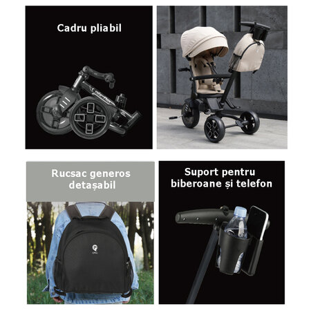 Tricicleta ultrapliabila 7 in 1 Comfo Max, Bej, 10 luni+, Qplay 694480