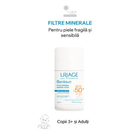 Stick mineral cu SPF 50+ Bariesun, + 3 ani, 18 g, Uriage 796482