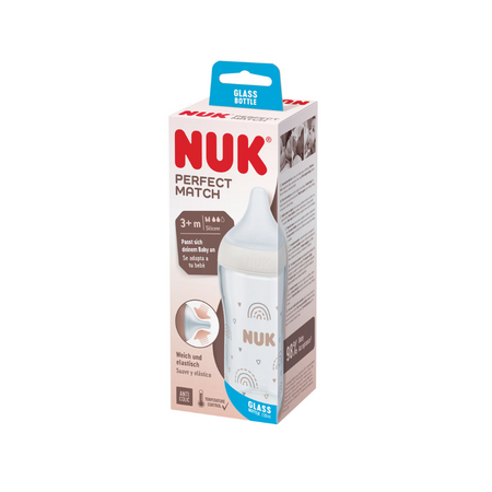 Biberon din sticla Perfect Match, M, Curcubeu, + 3 luni, 230 ml, Nuk 694745