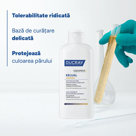 Sampon Antimatreata Hidratant pentru Matreata Uscata Kelual Squanorm, 200 ml, Ducray 825542