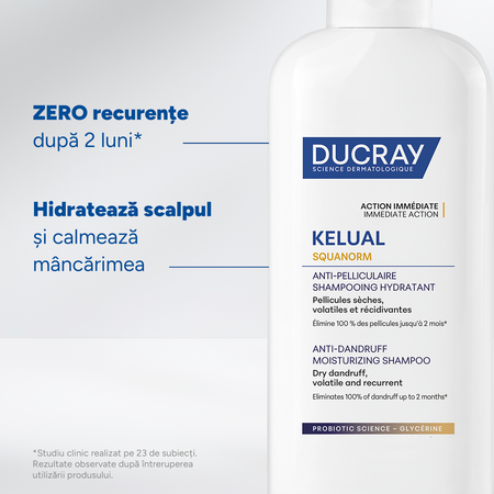Sampon Antimatreata Hidratant pentru Matreata Uscata Kelual Squanorm, 200 ml, Ducray 825546