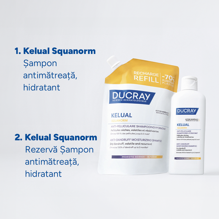 Sampon Antimatreata Hidratant pentru Matreata Uscata Kelual Squanorm, 200 ml, Ducray 825549