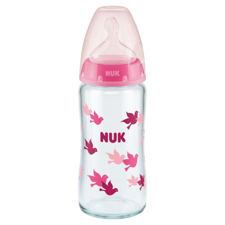 Biberon sticla cu tetina silicon si control al temperaturii, 0-6 luni, Roz, 240 ml, Nuk