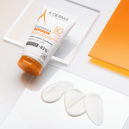 Crema cu protectie solara SPF50+ pentru ten uscat-sensibil Exomega Control, 150 ml, A-derma 696044