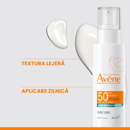 Fluid anti-imperfectiuni cu protectie solara SPF 50+ pentru ten sensibil cu imperfectiuni, 40 ml, Avene 696174