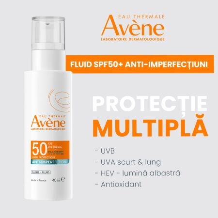 Fluid anti-imperfectiuni cu protectie solara SPF 50+ pentru ten sensibil cu imperfectiuni, 40 ml, Avene 696175