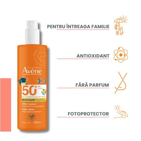 Spray cu protectie solara pentru copii SPF 50+, 400 ml, Avene 696210