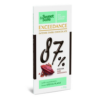 Ciocolata neagra intensa 87% cu Stevia, 90 g, Sweet&Safe