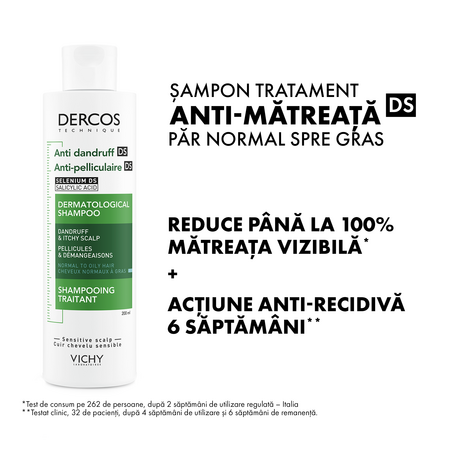 Sampon antimatreata pentru parul normal spre gras Dercos, 200 ml, Vichy 608378
