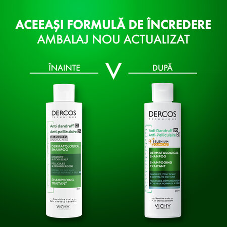 Sampon antimatreata pentru par normal spre gras Dercos, 200 ml, Vichy 816434