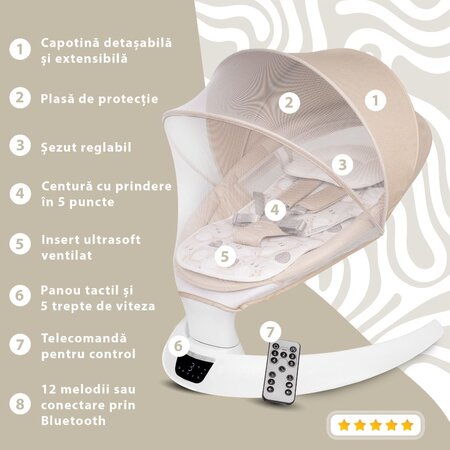 Leagan electric pentru bebelusi Evoque, Bubble Beige, Appekids 696578