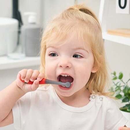 Periuta de dinti din silicon pentru antrenament, Buburuza, 6 luni+, Mombella 696599