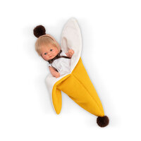 Papusa cu caciulita si paturica banana, 20 cm, Bomboncin, 3 ani+, Asivil