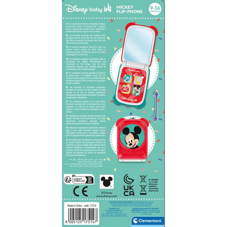 Telefon flip Mickey Mouse, 9-36 luni, Clementoni 696980