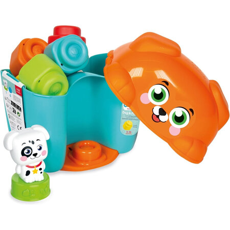 Jucarie educationala - Cos Catelus cu cuburi de constructie Soft Clemmy, 6 luni+, Clementoni 697252