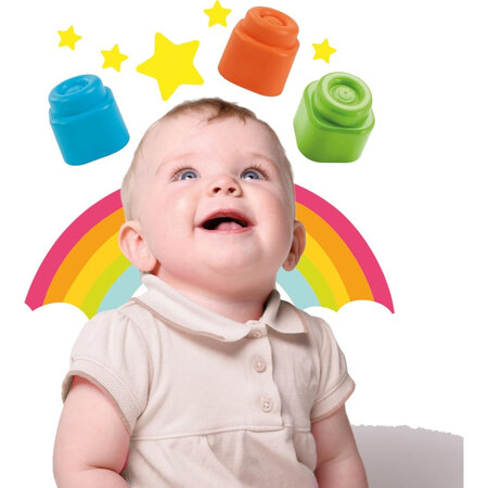 Jucarie educationala - Cos Catelus cu cuburi de constructie Soft Clemmy, 6 luni+, Clementoni 697253