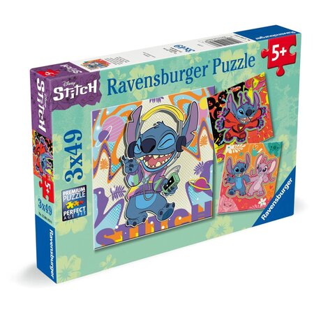 Puzzle Disney Stitch in ritmul muzicii, 5 ani+, 3x49 piese, Ravensburger 697289
