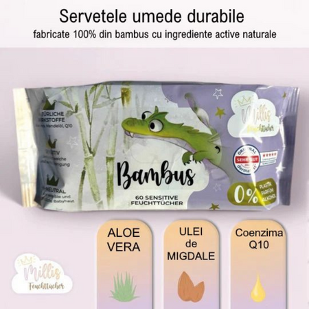 Servetele umede bambus, 60 bucati, Millis 697369
