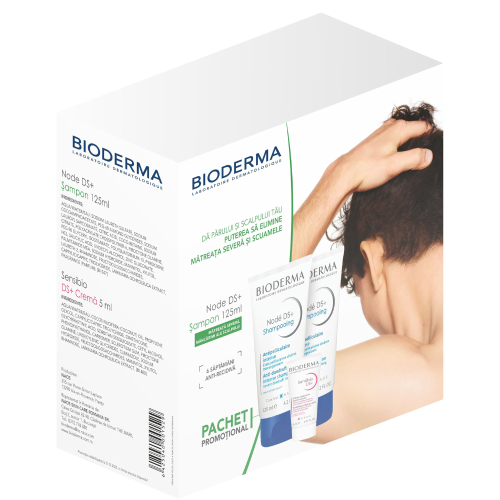 Pachet Sampon + Crema Node DS, 2x125 ml + 5 ml, Bioderma