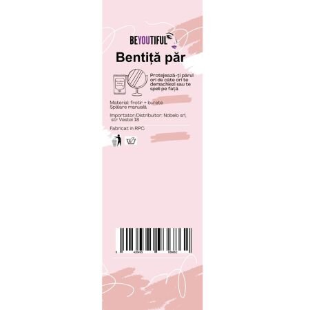 Bentita de par pentru machiaj, Roz, 1 bucata, Beyoutiful 698455
