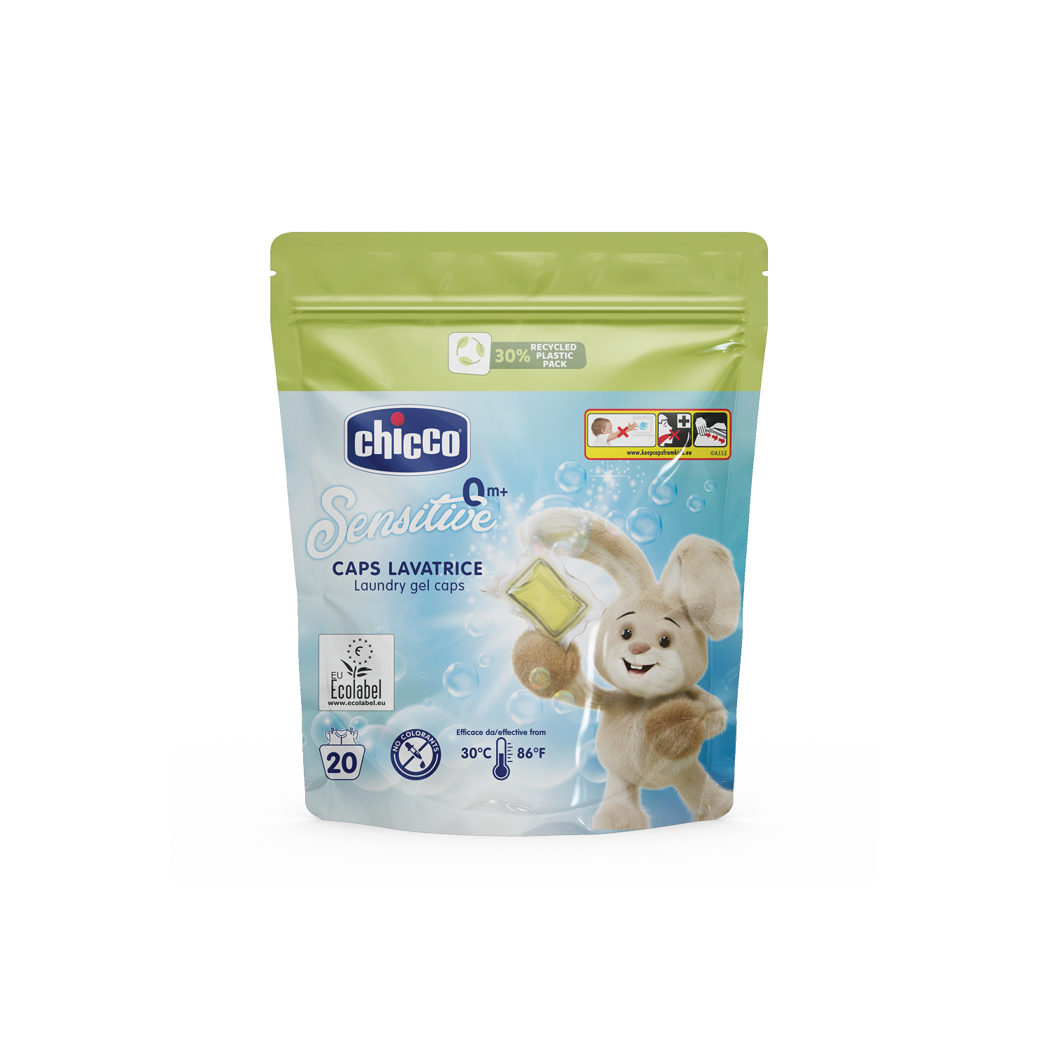 Detergent capsule hipoalergenic, + 0 luni, Sensitive, 20 capsule, Chicco