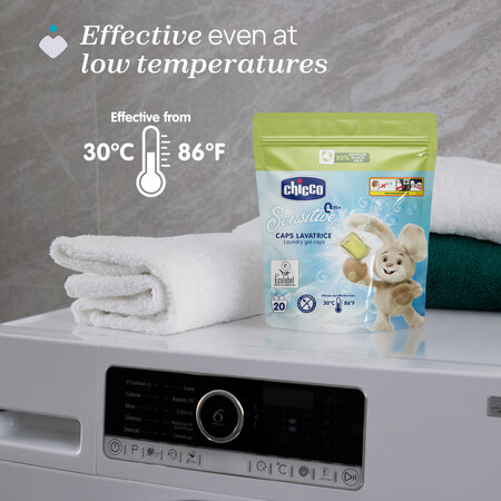 Detergent capsule hipoalergenic, Sensitive, + 0 luni, 20 capsule, Chicco 698484