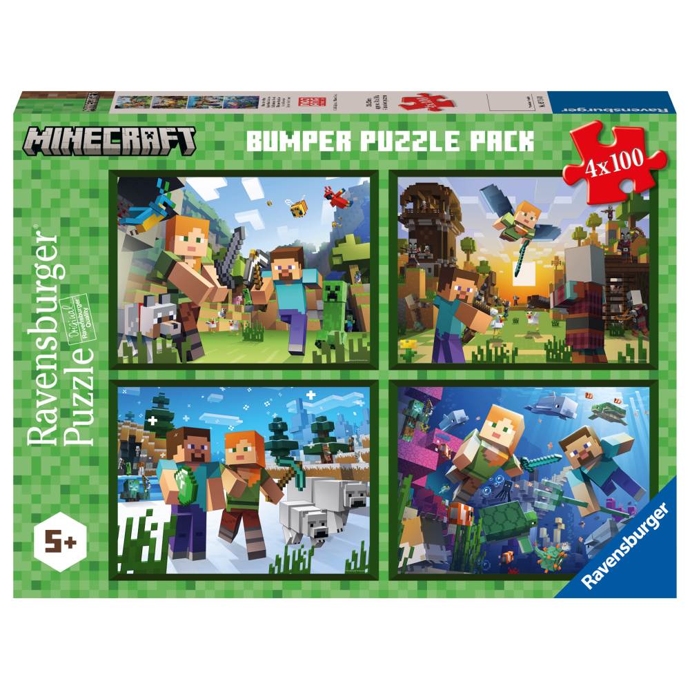 Puzzle Minecraft, 5 ani+, 4x100 piese, Ravensburger