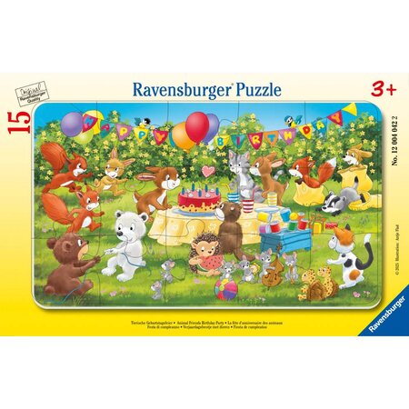 Puzzle tip rama - Petrecerea aniversara a animalutelor, 3 ani+, 15 piese