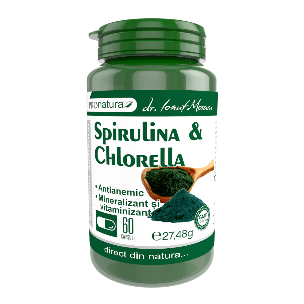 Spirulina si Chlorella, 60 capsule, Pro Natura