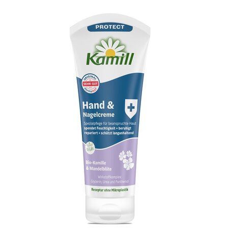 Crema de maini si unghii cu Musetel Organic, Glicerina, uree si Pantenol Protect, 100 ml, Kamill