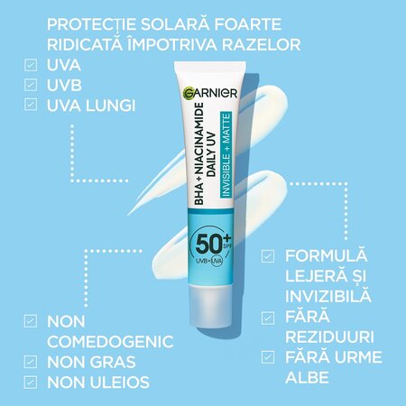 Crema fluida invizibila anti-imperfectiuni cu SPF 50+ Pure Active, 40 ml, Garnier 698908