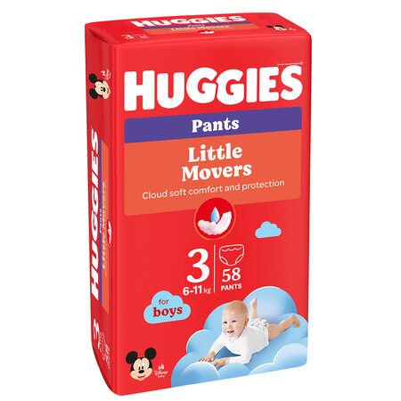 Scutece Little Movers Pants Boy, nr. 3, 6-11 kg, 58 bucati, Huggies