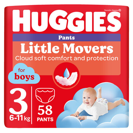 Scutece Little Movers Pants Boy, nr. 3, 6-11 kg, 58 bucati, Huggies 801164