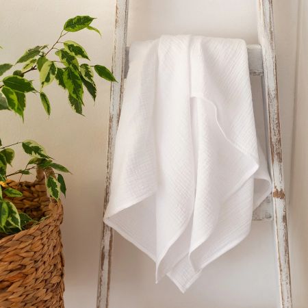 Paturica din muselina Cotton Flower, 120 x 100 cm, Alb, Twindeco 740878