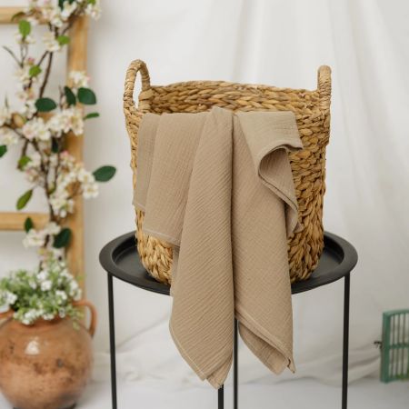 Paturica din muselina Cotton Flower, 120 x 100 cm, Bej, Twindeco 740881