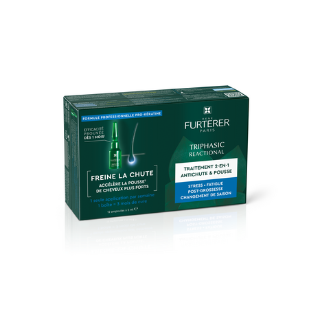 Set fiole anti-caderea parului 2 in 1 Triphasic Reactional, 12 fiole x 5 ml, Rene Furterer 700170