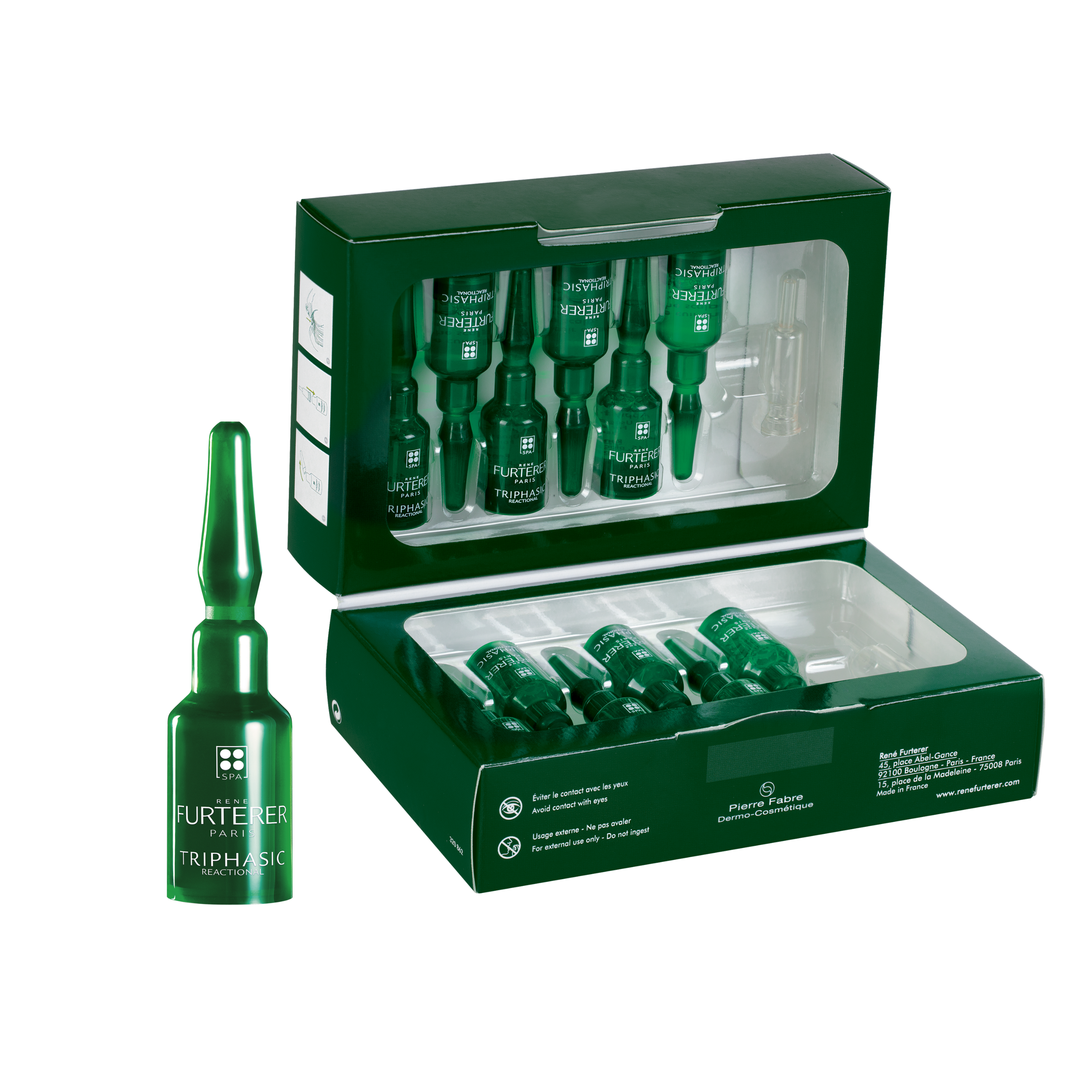 Set fiole anti-caderea parului 2 in 1 Triphasic Reactional, 12 fiole x 5 ml, Rene Furterer