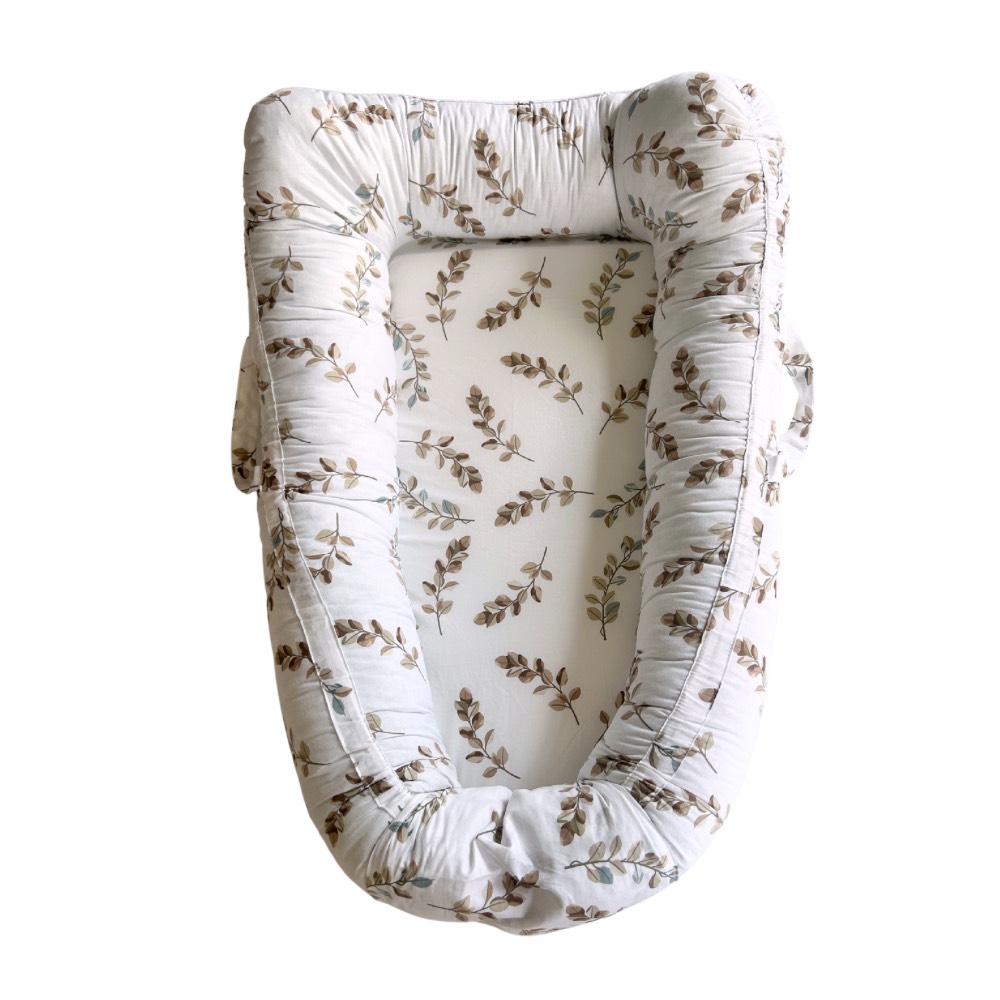 Baby Nest cu doua fete, + 0 luni, Bej/Frunze, Twindeco